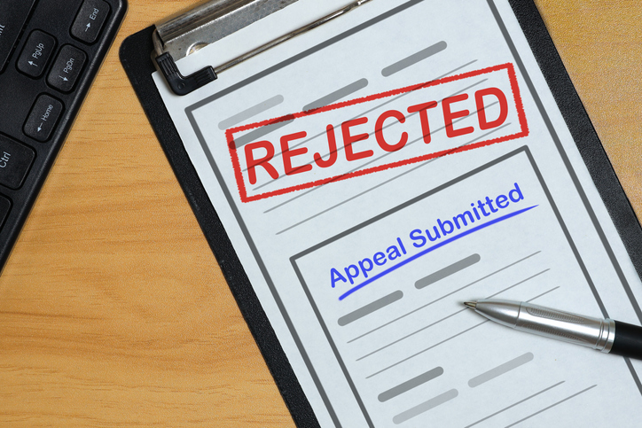 Denied NFL disability claim marked rejected, with an appeal submitted